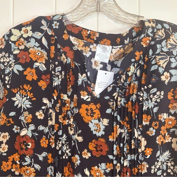 Cracker Barrel Floral Long Sleeve Pleated Front Tunic Blouse NWT - Picture 3 of 6